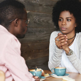 Couple have serious conversation about relationship