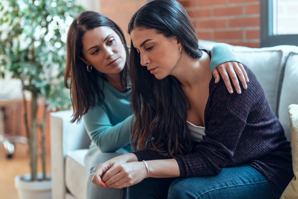 Woman support and helping her friend with depression